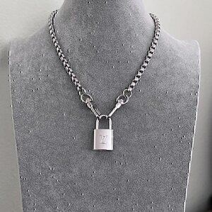 New LV Louis Vuitton Silver-Toned Lock with 18" Box Link Chain Necklace